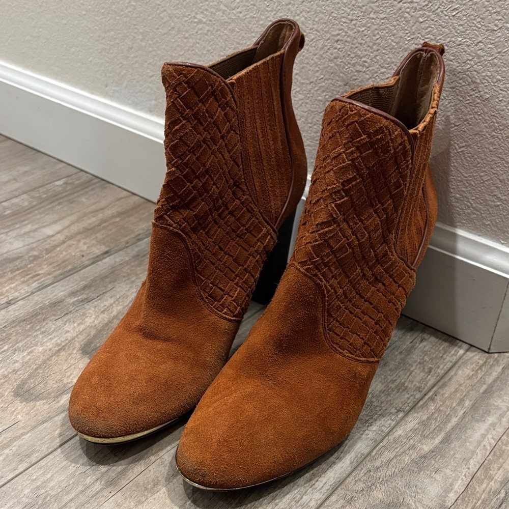 Elliott Lucca Brown Leather Quilted Western Ankle Boots Size 11